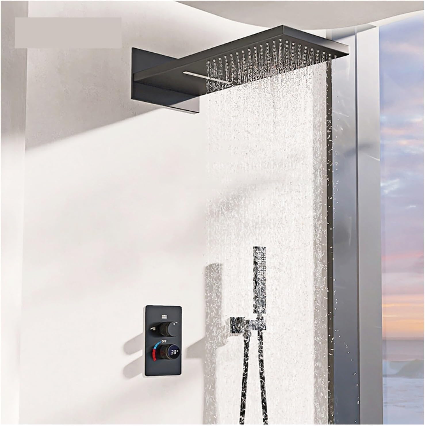 はたじるし 黒真鍮のバスルームシャワーシステム、壁に取り付けられたデザインの